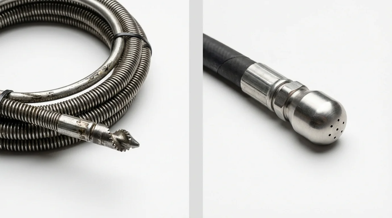 Drain snake cable and hydro jetting nozzle used for drain cleaning in Chesterfield, SC