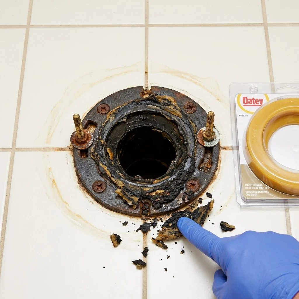 Failed wax ring showing water seepage at the base of a toilet in a Chesterfield, SC home