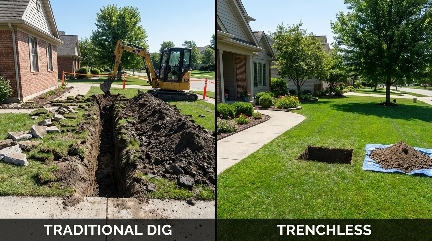 Trenchless sewer repair with minimal yard damage versus traditional excavation in Chesterfield, SC